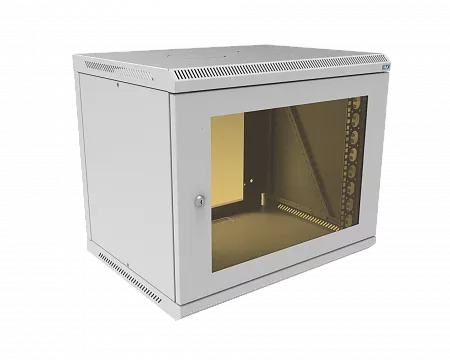 Шкаф телекоммуникационный настенный разборный МИКсистем 19" Basis 9U 600x450  дверь стекло серый