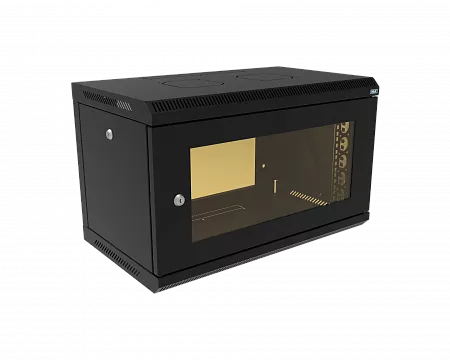 Шкаф телекоммуникационный настенный разборный МИКсистем 19" Keys 6U 600x350  дверь стекло черный