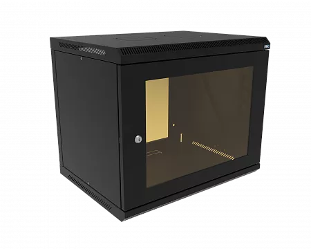 Шкаф телекоммуникационный настенный разборный МИКсистем 19" Basis 9U 600x450  дверь стекло черный