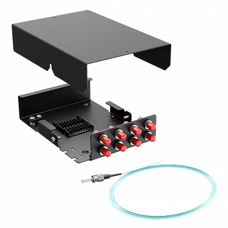Кросс оптический настенный LANMIR укомплектованный 8 розеток ST/UPC 8 портов MM 50/125 OM3 1U черный